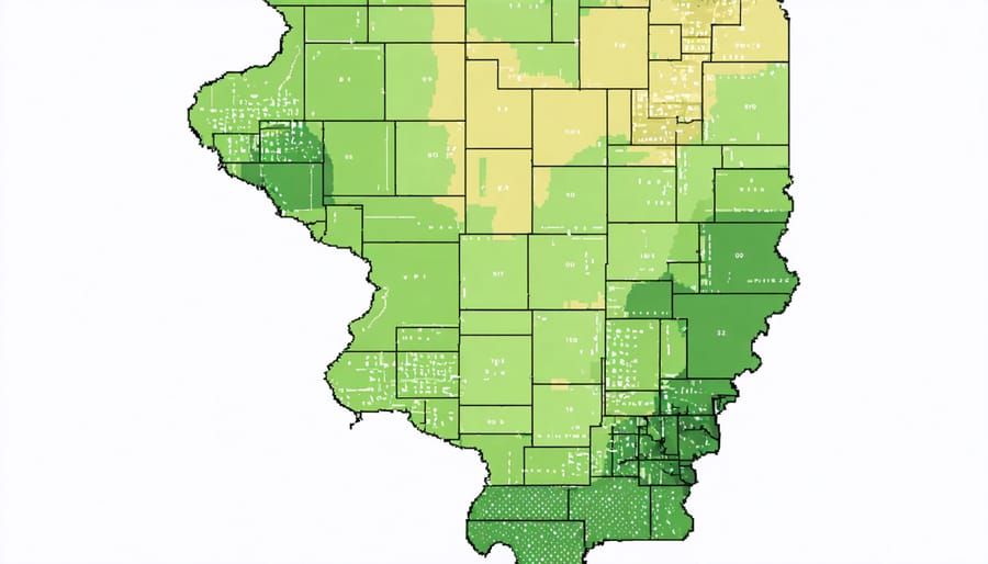 Interactive map of Illinois displaying solar adoption rates and Illinois Shines program benefits by region