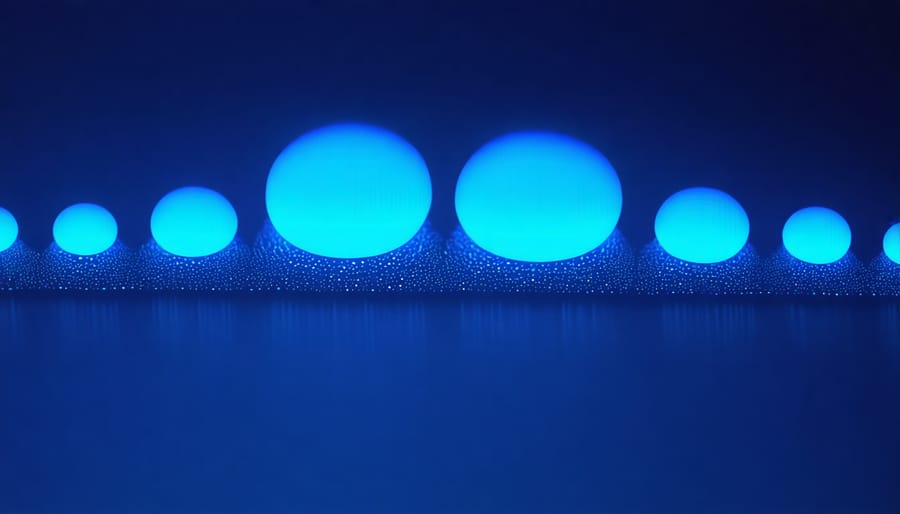 Colorful quantum dots of varying sizes emitting different wavelengths of light