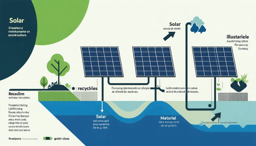Diagram illustrating the steps of solar panel recycling and recovered materials