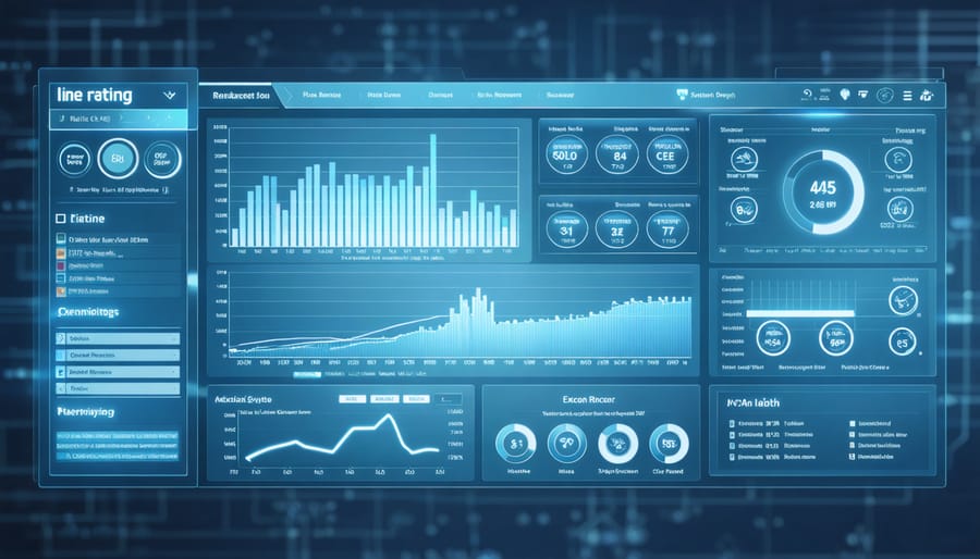 Digital interface displaying dynamic line rating metrics and power flow statistics
