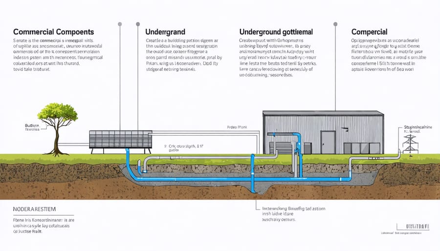 Diagram of commercial geothermal heating and cooling system