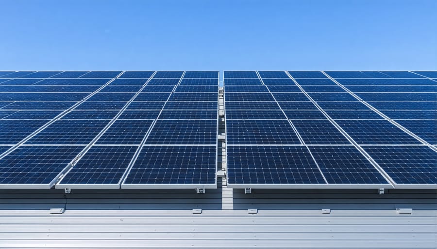 Smart solar panels with tracking technology installed on a large commercial roof in Illinois