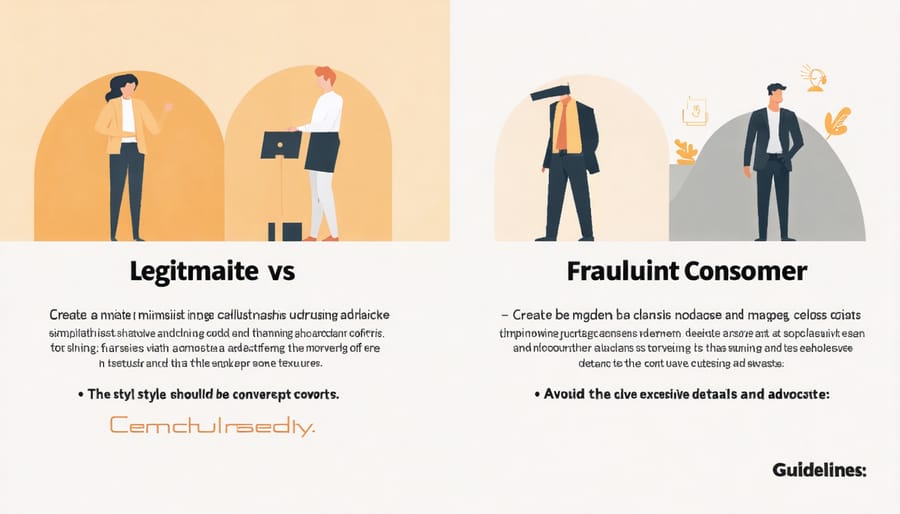 Comparison chart displaying legitimate consumer advocate credentials versus warning signs of scams