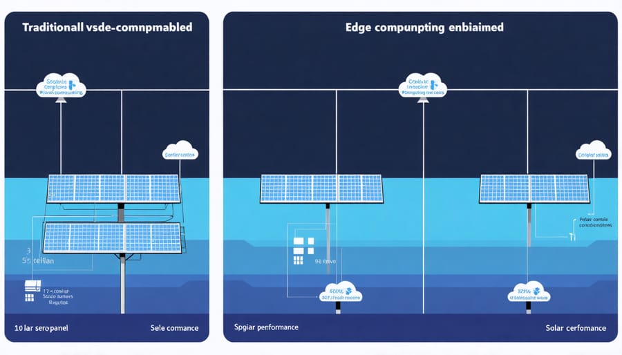 Side-by-side comparison showing improved efficiency of solar panels with edge computing integration