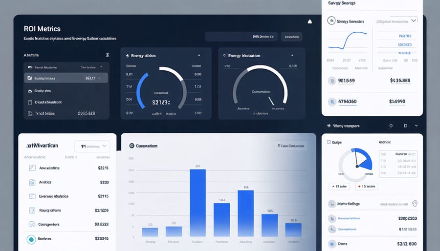 Solar investment tracking dashboard with financial graphs, savings metrics, and ROI calculations