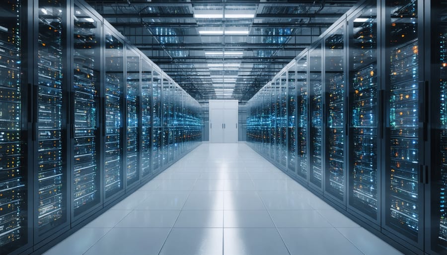 Modern data center showing AI computing infrastructure and power management systems