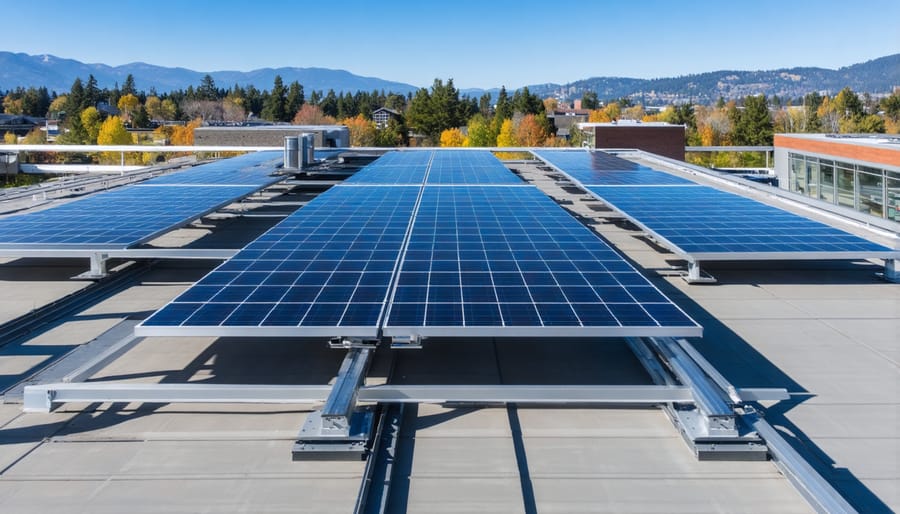 Aerial view of Bullitt Center showing solar panels and sustainable features