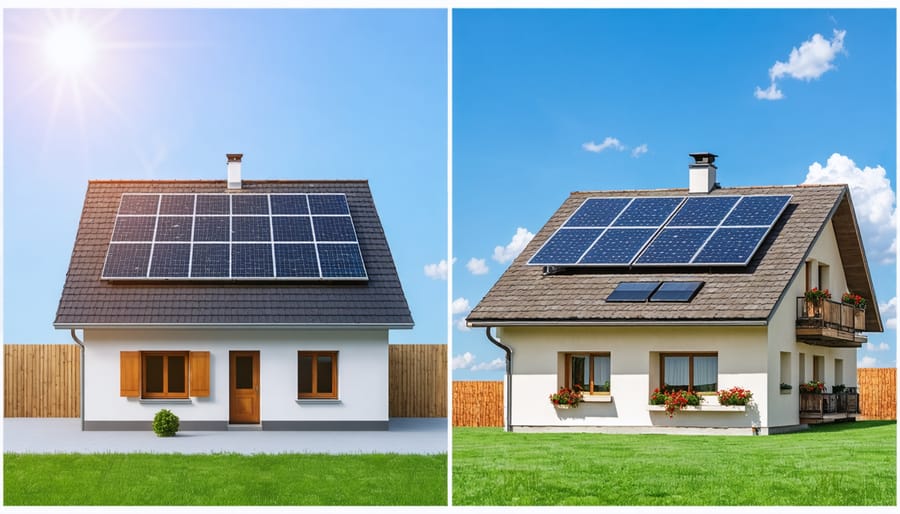 Side-by-side comparison of commercial building and home solar installations with tax benefit details