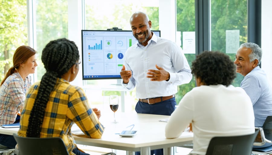 Consumer advocate leading educational session about smart meters with diverse group of community members