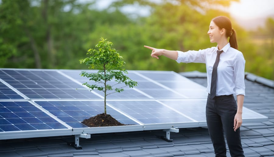 Environmentally conscious homeowner celebrating their solar installation