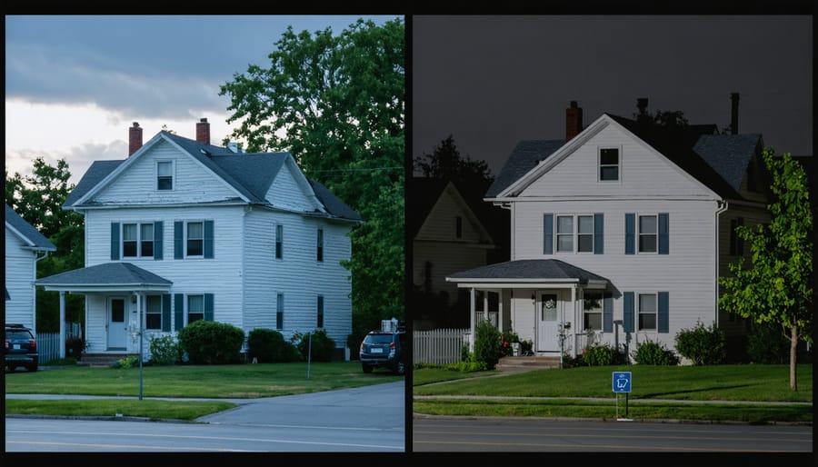 Comparison of house with microgrid power versus houses during power outage