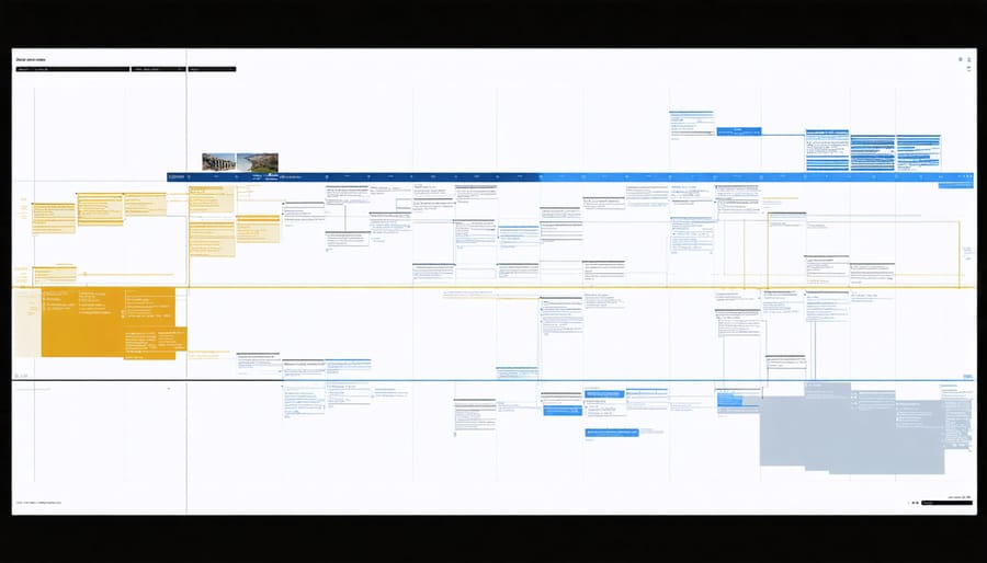 Digital project management timeline showing critical path elements for solar installation
