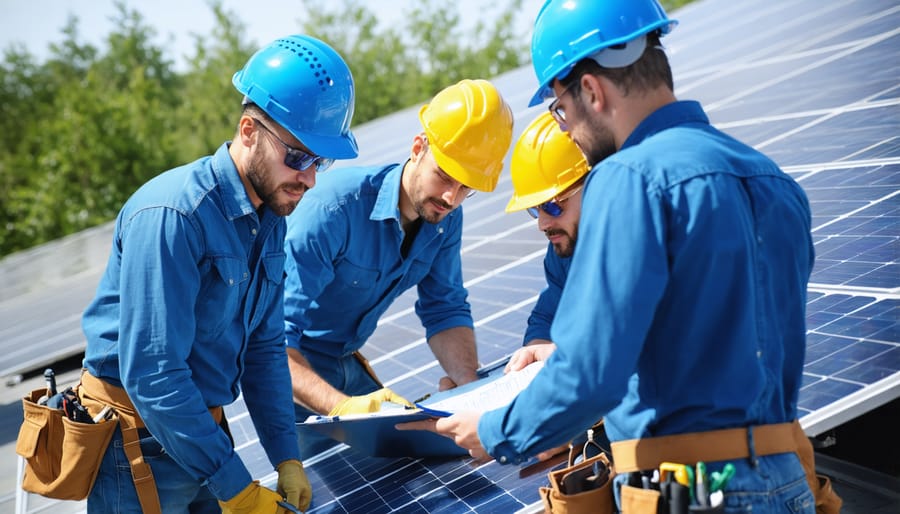 Group of solar installation professionals attending quality management training workshop