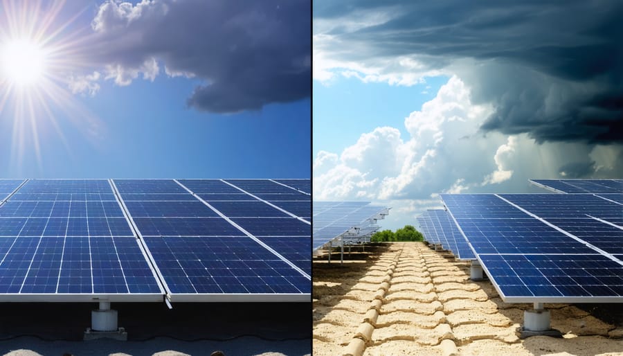 Contrasting weather conditions affecting solar panel installation timelines