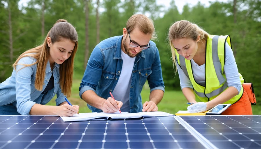 Climate action group members presenting solar energy information to local residents