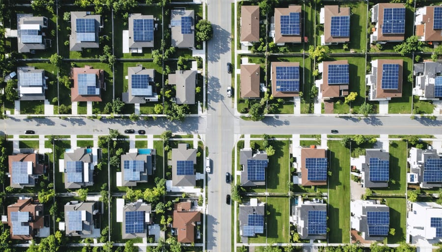 Aerial comparison showing growth of residential solar installations in an Illinois community