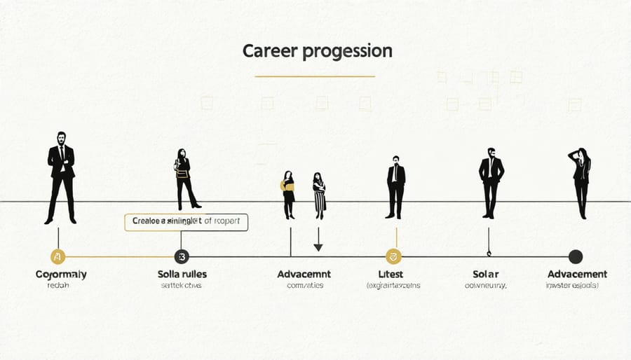 Infographic showing career advancement opportunities in the solar industry from entry level to senior positions