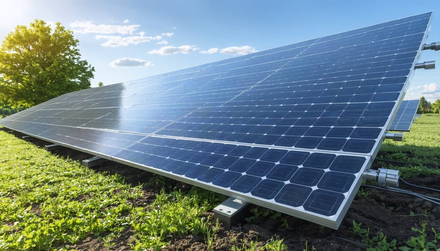 Large community solar array with visible smart meters and monitoring equipment
