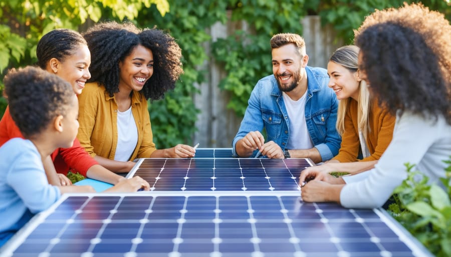 Local residents attending a solar energy educational seminar in a community center