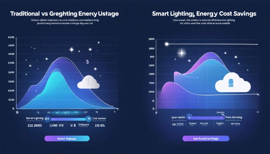 Bar graph comparing energy consumption between traditional and smart lighting systems