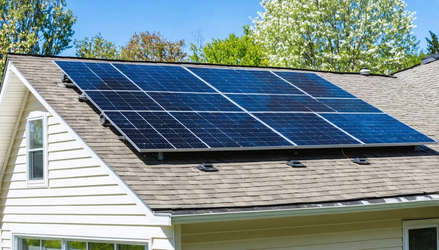 Solar panels installed on a typical Illinois suburban home with labeled system components