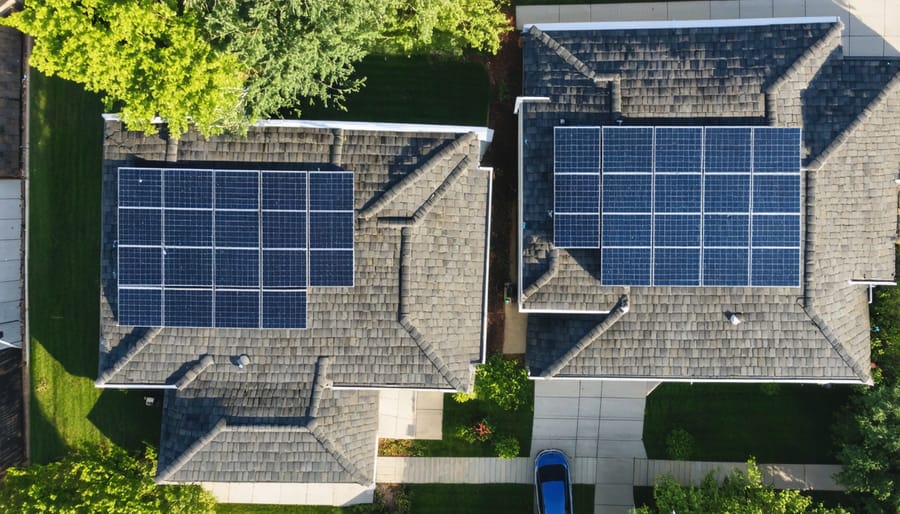 Solar panels and battery storage systems installed on multiple homes in an Illinois suburban area