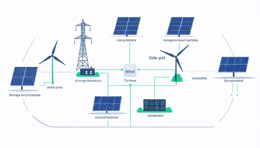 Infographic illustrating the key components and connections in a modern integrated energy system