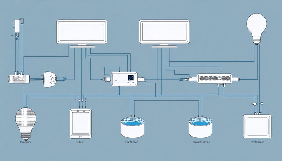 Technical diagram illustrating smart lighting system components and their connections