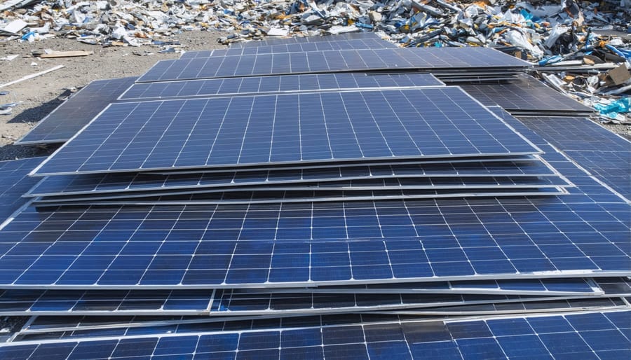 Large collection of end-of-life solar panels awaiting recycling