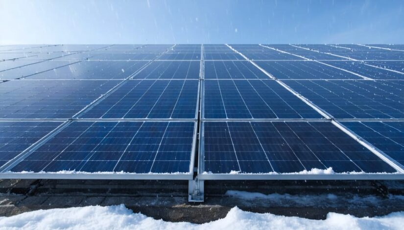 Solar panels enduring diverse weather conditions, supported by reinforced structures that convey risk management strategies in Illinois.