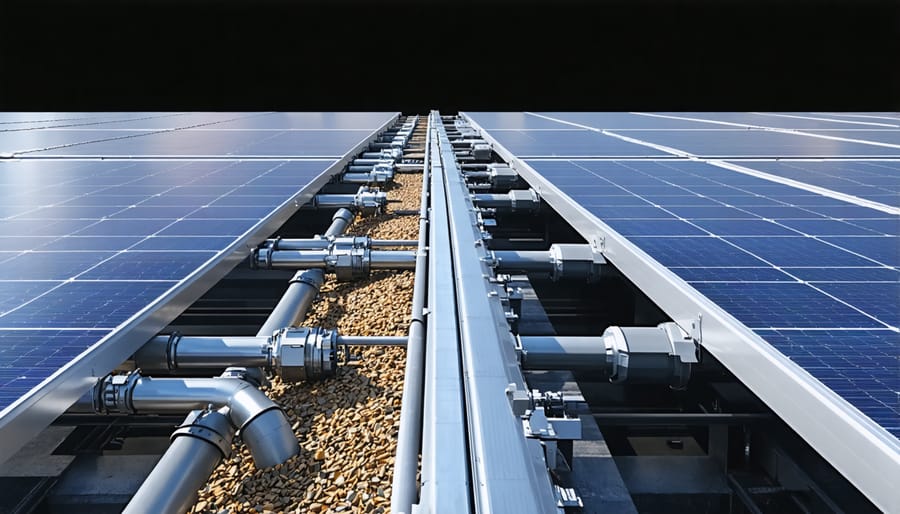 Industrial machinery separating glass, silicon, and metal components from solar panels