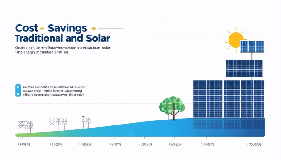 Graph comparing monthly energy costs between traditional utilities and solar power over 20 years