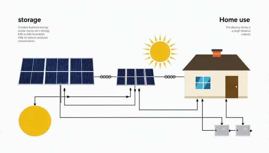Diagram illustrating how solar energy storage systems work in a residential setting