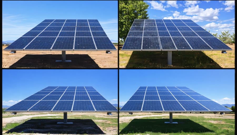 Side-by-side comparison of actual solar panels and digital simulation during cloudy conditions