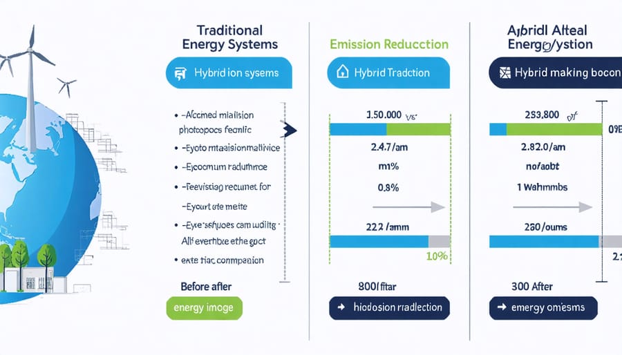Visual comparison chart showing decreased carbon emissions after implementing hybrid energy systems