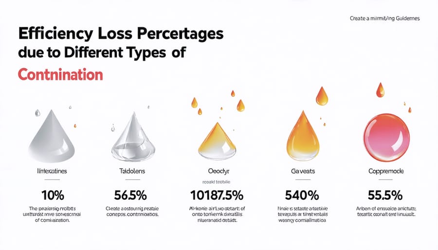 Chart displaying solar panel efficiency reduction caused by dust, water spots, and debris accumulation