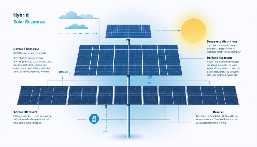 Technical illustration showing how solar panels connect with demand response systems