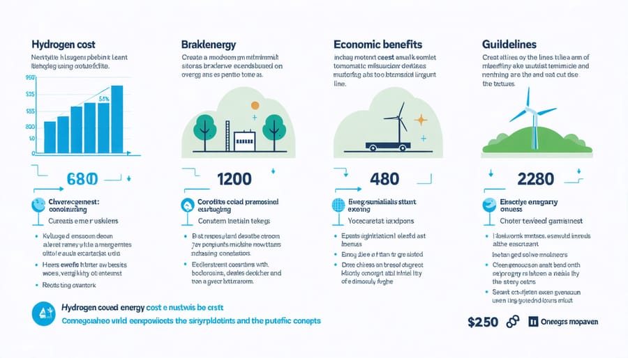 Visual representation of hydrogen energy costs, investment returns, and economic impact metrics