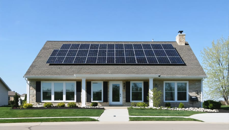 Residential property in Illinois featuring rooftop solar panels and smart grid integration equipment