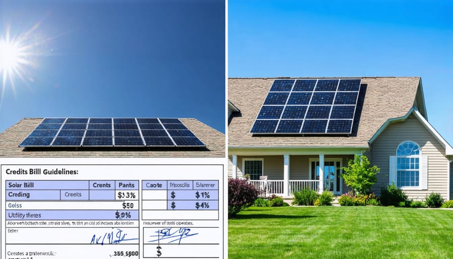 Solar installation on Illinois residence with utility bill showing net metering credits