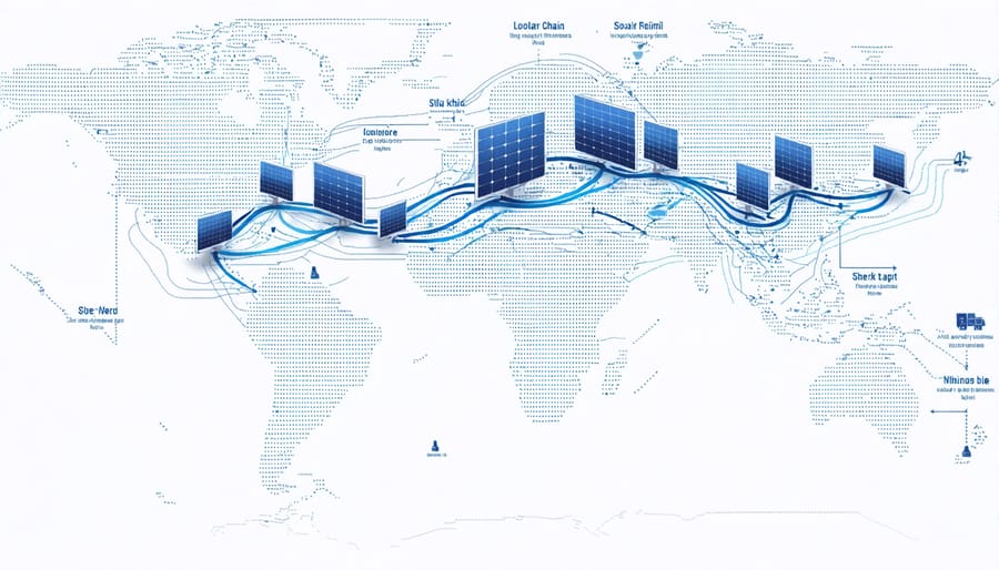 Interactive map displaying solar component supply chain routes to Illinois