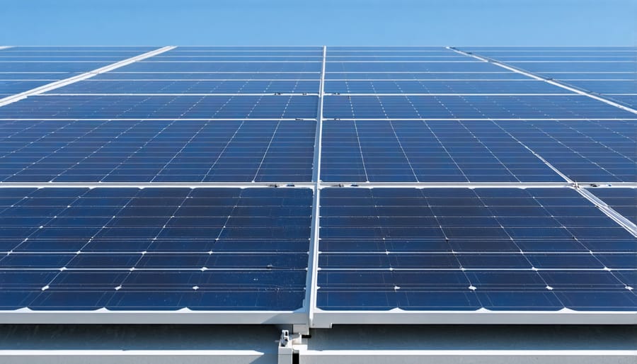 Group of diverse workers learning solar panel installation techniques on a rooftop in Illinois