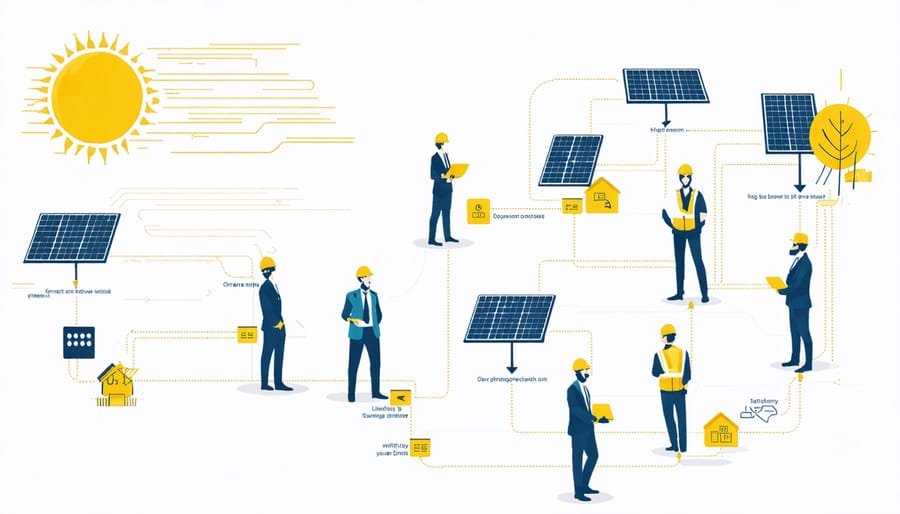 Flowchart showing various career progression paths in the solar energy industry