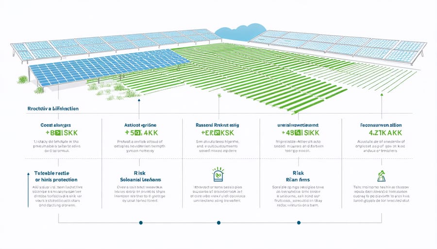 Visual diagram illustrating different insurance and protection layers for solar farm investments