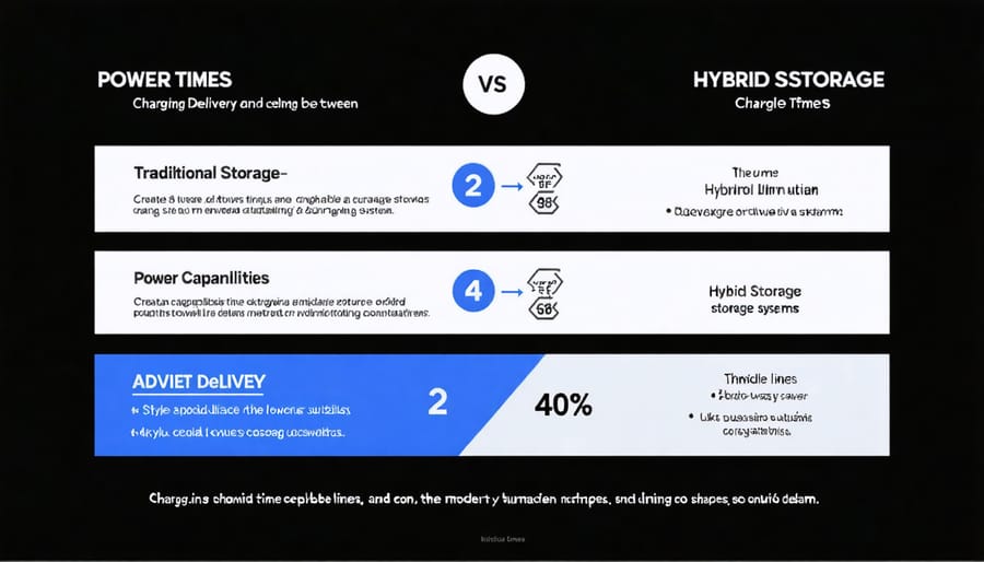 Graph comparing performance metrics of conventional and hybrid energy storage systems
