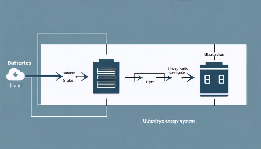 Schematic diagram illustrating components and connections of a hybrid energy storage system for electric vehicles