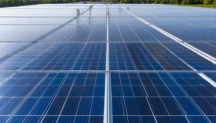 Close-up of technician hands installing solar panel mounting hardware