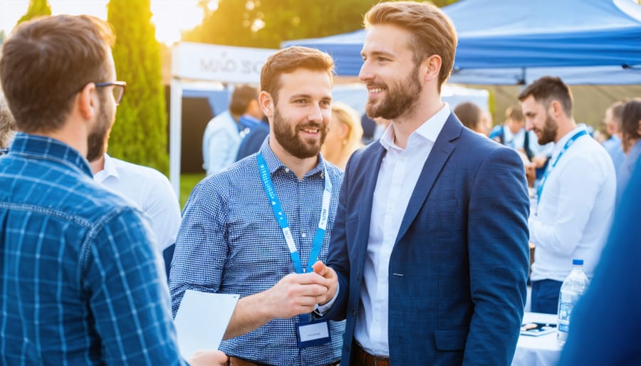 Job seekers and employers networking at a solar industry career fair