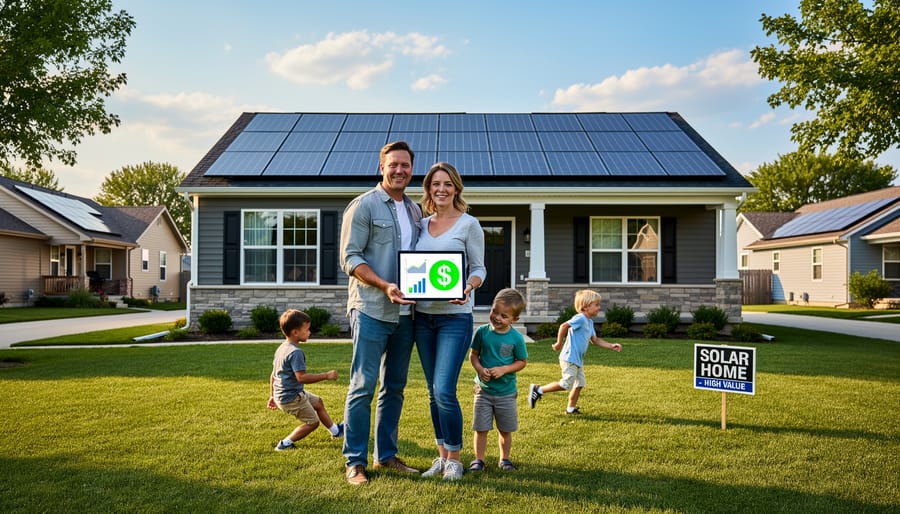 Illinois family standing in front of their solar-powered home