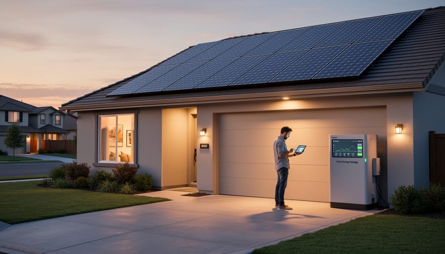 Close-up of residential solar panel with integrated battery storage system